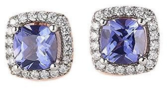 Ohrstecker, Tansanit-Edelstein, zarter Ohrstecker für Damen, luxuriöser edler Schmuck, Rosenplattierung