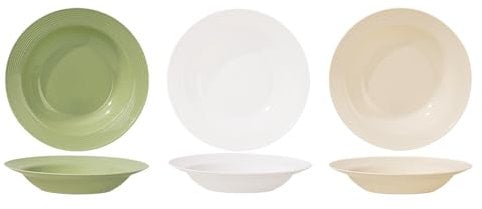Assiette Creuse 6 Pièces, Assiettes à Pâtes Assiette Regime Minceur 22cm,Moderne Assiettes Service De Table Réutilisable pour Les Salades, Les Soupes, Les Céréales, Les Pâtes,Blanc Beige Vert