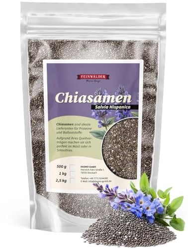 Feinwälder® 1kg Chia-Samen glutenfrei & vegan - 100% natürliche Chiasamen für Müsli, Smoothies & Backen - Chia-Seeds