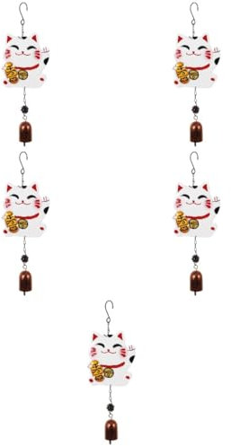 ABOOFAN 5st Glückliche Katzenglocke Türklingeln Drahtlos Heimwerken Nachttischlampe Feng-Shui-Dekoration Für Zu Hause Dinge Abendessen Spinner Windglocken Draußen Dekorationen Eisen