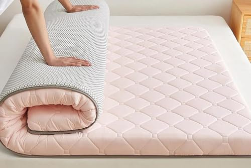 Japanische Futon-Matratze, Boden-Schlafmatte, faltbare Matratze, Tatami-Matte, tragbare Isomatte für Camping-Schlafsaal (Rosa, 90 x 190 cm)
