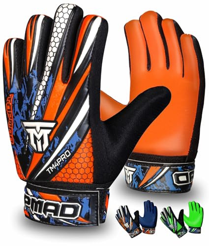 TOPMAD Goalkeeper Gloves for Kids Boys Youth, Soccer Goalie Gloves Kids with Double Wrist Support, Strong Grip Double Padded Palm football gloves boys (Orange, Size 3 suitable for 5 to 6 years Old)