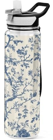 Ewusp Borraccia sportiva vintage con cannuccia e coperchio, 1000 ml, a prova di perdite, riutilizzabile, in Tritan, senza BPA, per palestra, fitness, attività all'aperto, ciclismo, scuola e ufficio