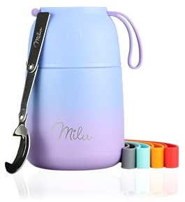 Milu® Thermo Food Flask 450ml - Stainless Steel Insulated Container - Lunchbox - Jar with Spoon for hot and Cold Food (Blue Violet, 450ml)