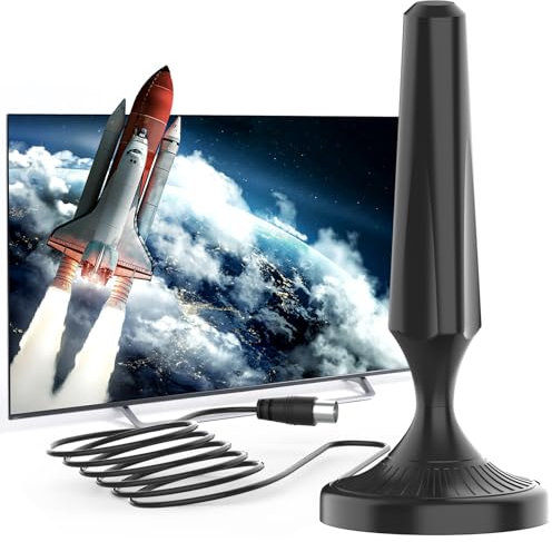 AtomDream Tech Antena TV Interior con Base Magnética – Recepción 360°, Cable Coaxial de 5m, Soporta 4K y 1080p, Compatible con TDT y Smart TV, Fácil Instalación