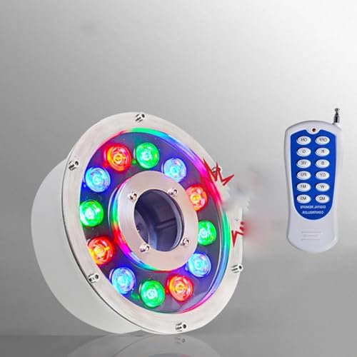 KAnduo Luces LED para Piscinas Luces RGB subacuáticas, Luces LED de Fuente con Anillo, Foco de Piscina Empotrado Impermeable con Control Remoto(12W(12V))
