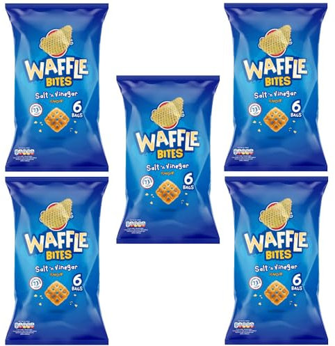Waffle Bites Salt & Vinegar Flavour Crisps Multipack – 6 x 16g Snack Bags (Pack of 5)
