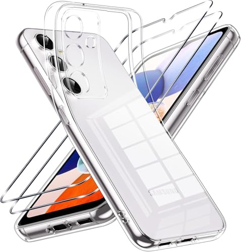 Rainway Compatible with Samsung Galaxy A14 5G Case with 2 Pack Tempered Glass Screen Protector, Soft Clear Silicone TPU Slim Anti-Scratch Shockproof Bumper Protective Cover for Samsung A14 6.6 In