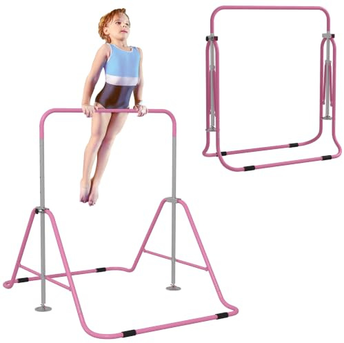 HOMCOM Barra de Gimnasia Artística Plegable Altura Ajustable | Barra Horizontal Plegable, Equipo de Gimnasia para Entrenamiento en Casa, para Niños y Niñas