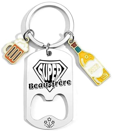 ZYMGUO Cadeau Beau-frère Porte-clés Super Beau-frère Papa Papy Tonton Parrain Frère Cousin Cadeaux Noel Noël Anniversaire Cadeau Fête des Pères Porte-clés ouvre-bouteille (beau-frère)