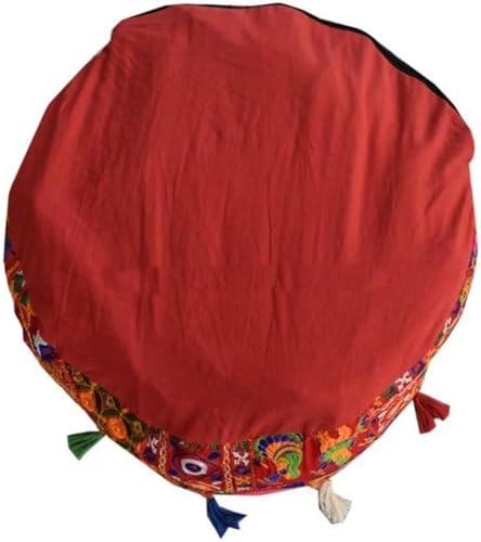 Arprani Ottoman-Pouf-Bezug, rund, für Wohnzimmer, indischer Sitzhocker, Fußhocker, Baumwolle, Sitzhocker für Wohnzimmer, indische Poufs