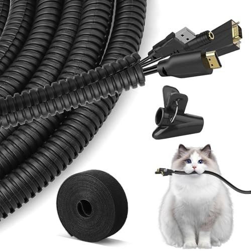 Cable Tidy Sleeve, 10Ft Black Cable Management, Cable Tidy for TV, PC, Home, Office and Garden, Protector Animal from Chewing Cords