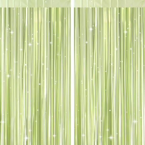 G2PLUS Glitzer Lametta Vorhang Salbeigrün, Metallic Lamettavorhängen, 2 Stück Glitzernde Lametta-Vorhänge für Geburtstagsparty Themenparty, Weihnachten Deko