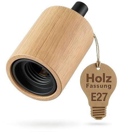ledscom.de E27 Lampenfassung KIVO aus Echtholz, Zugentlastung, DIY Pendelleuchten-Fassung, 230V AC, max. 60W