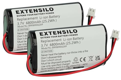 EXTENSILO 2X Akku kompatibel mit Abathe Tischlampe, Nachttischlampe (6800 mAh, 3,7 V, Li-Ion)