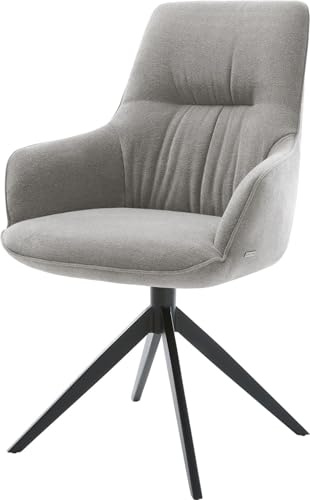 DELIFE Esszimmerstuhl Zelia-Flex mit Armlehnen Kreuzgestell breit Schwarz Strukturstoff Soft Grau 360° drehbar Wippfunktion Taschenfederkern