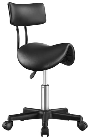 SONGMICS Tabouret Selle avec Dossier, en Cuir PU, 50 x 50 x 71,5-87,5 cm