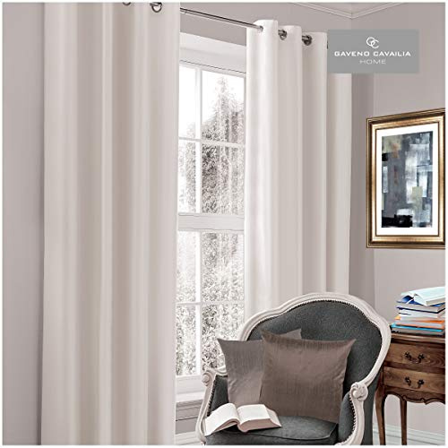 Gaveno Cavailia Luxury Thermal Fully Lined Pair of Eyelet BLACK OUT CURTAINS White 66x54 Inches