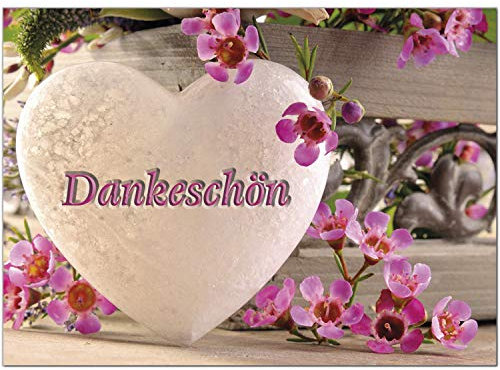 10 schöne Dankeskarten (Graviertes Herz) mit 10 Umschlägen im Set - Danksagungskarten, Danke sagen nach Hochzeit, Geburt, Baby, Taufe, Geburtstag, Kommunion, Konfirmation, Jugendweihe