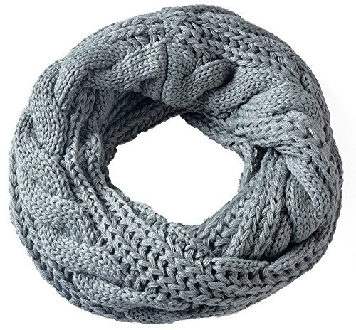 Miobo Zopfmuster Stricken Loopschal Wolle warmen Winter Dicke Schal Schleife Kreis Schal Gestrickte Rundschal Schlauchschal (Hellgrau)