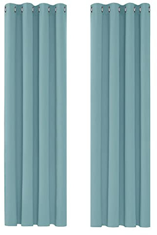 Deconovo Tende Oscuranti per Interni 2 Pezzi 260 CM Altezza, Termiche Isolanti, Anti-Rumore, con Anelli, Ideali per Camera da Letto e Soggiorno, 140x260 CM, Azzurro