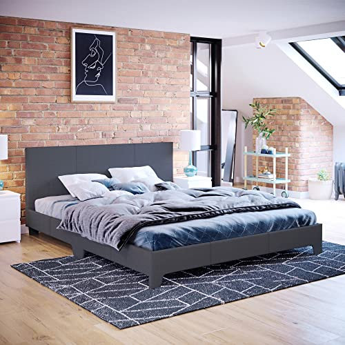 Vida Designs Victoria Bed Frame Upholstered Fabric Headboard Bedroom Furniture (King Size (5 Foot, Dark Grey Linen) (UKFR Certified)