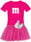 T-Shirt M&M + Tüllrock Karneval Gruppenkostüm Schokolinse 11 Farben Damen XS-3XL Fasching Verkleidung M's Fans Tanzgruppe, Gr.:3XL, Farbauswahl:pink - Logo Weiss (+Handschuhe Weiss/Tütü pink)