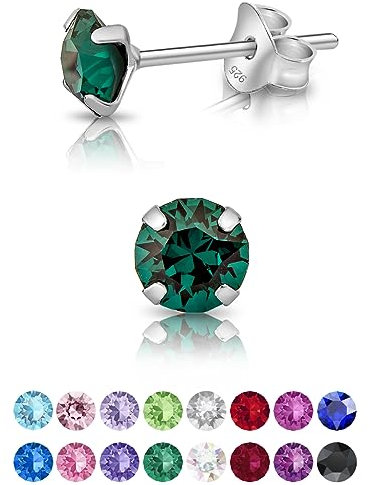 DTPsilver - KLEINE Ohrringe 925 Sterling Silber mit Kristallen von Swarovski® Elements Runde Ohrstecker - Durchmesser 5 mm - Farbe : Smaragd