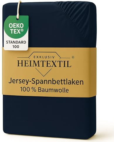 EXKLUSIV HEIMTEXTIL Jersey Spannbettlaken Premium Marke 140-160 x 200 cm 100% Baumwolle Öko - Tex Zertifiziert, Markenqualität, Matratzenhöhe bis 25 cm, Navyblau