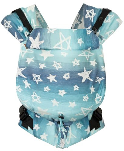Hoppediz Babytrage Primeo, für Neugeborene ab Geburt, Bauchtrage, Rückentrage, 100% Bio-Baumwolle, Singapur blue