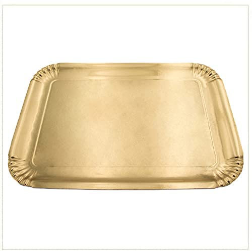 VIRSUS Vassoio/Navetta in Cartone di Colore Oro per Pasticceria Disponibile in Confezione da 10 kg (Circa 55pz) – Formato 43x33cm Misura 8 – Vassoi Monouso per Dolci, Pasticcini, Torte