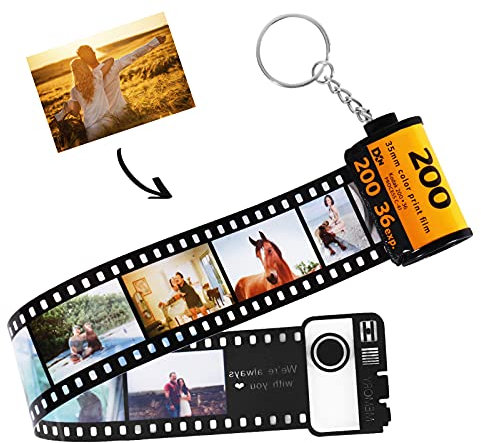 CGFN Personalisiert Foto Schlüsselanhänger mit Eigenem Foto Gravur Bedrucken mit Buntem Fotofilm-Rollenkamera Schlüsselbund für Liebe Dame Mann Vater Weihnachten Geburtstag (10 Blatt)