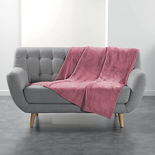 Douceur d'Intérieur, Plaid (125 x 150 cm) Flanou Rose, Flanelle