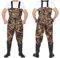 GXFXLP Anglerhose Wasserdicht mit Stiefel, Wathose Herren Camouflage Wathose rutschfest, Angelhose Herren Watstiefel Herren Teichhose Kältebeständig,UK 6/EU 40