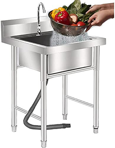 Professionnel Évier Simple De Jardin Avec Robinet,201 Évier INOX De Cuisine 1 Bac Évier Sur Pieds En Acier INOX,Évier Sur Pied Faire,pour Plonge Cuisine De Restaurants-0.8mm||50 * 50 * 80cm