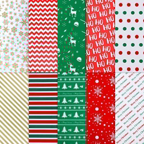SANNIX 100 Blatt Weihnachts-Seidenpapier Xmas Bulk Geschenkverpackung Papiertüte für Weihnachten Geschenkboxen DIY Handwerk Geburtstag Urlaub Dekoration 49,7 × 13,8 Zoll (10 Muster)