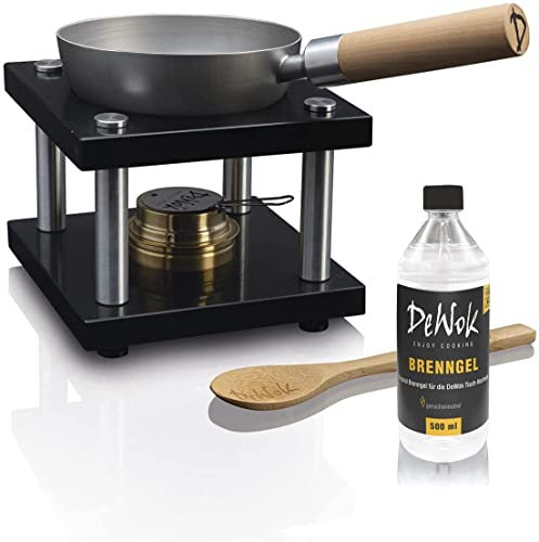 DeWok Kochsystem bis 2 Personen, ohne Strom, ohne Gas, Zuhause, Innenraum geeignet, zum Grillen, Raclette, Fondue, Wokken, Tischwok, gesund kochen
