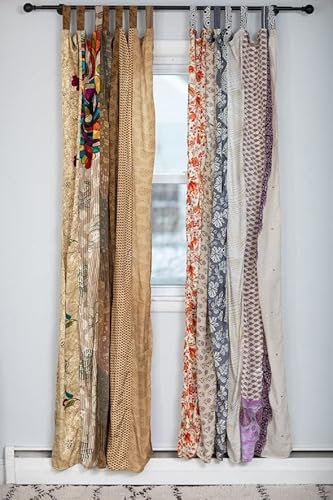 Rajbhoomi Handicrafts Indiano Vecchio Sari Colore Bianco Tenda Porta Drape Finestra Decor Seta Sari Hippie Riciclare Tende 84 inches Long