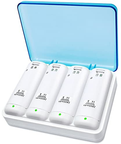 TechKen Wii Battery Charger Set, Wii Remote Controller Charger Docking Station con 4 Batterie Ricaricabili (bianca)