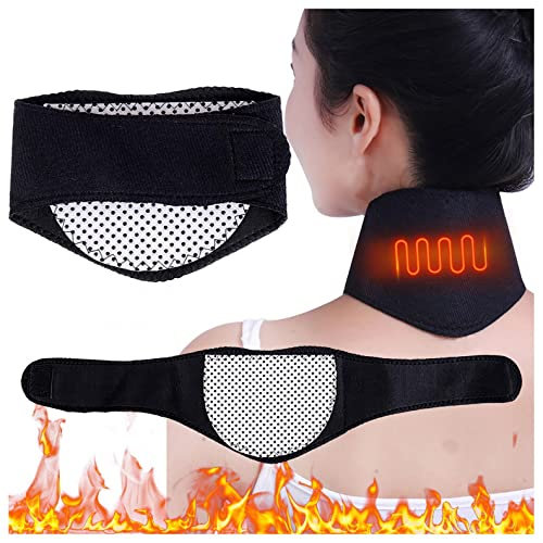 Neck Support Brace Strap Adjustable Self Heating Neck Stretcher Warm Neck Guard Protector (Black)