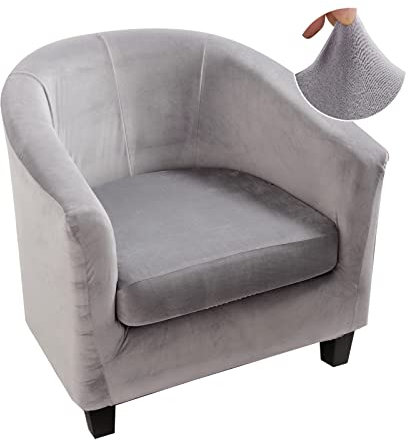 Jaotto Sesselschoner Sesselhusse Stretch Sesselüberwürfe Sofabezug Elastisch Sofabezug Sesselbezug Samt Sesselschoner Waschbar Entfernbar für Clubsessel Cafe Stuhl Sessel(Samt#grau,2 Stücke)