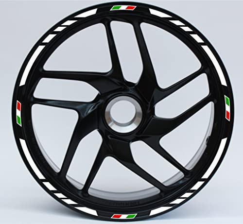 DualColorStampe Aufkleber für Motorradfelgen, Reifen Aufkleber, 17 Zoll, italienische Flagge, komplettes Set, Felgenstreifen, Artikelnummer D0015 (weiß)