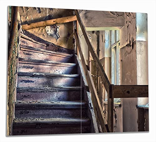 Wallario Herdabdeckplatte/Spritzschutz aus Glas, 2-teilig, 60x52cm mit 13mm hohen Füßen, für Ceran- und Induktionsherde, Treppe in einem Alten Haus