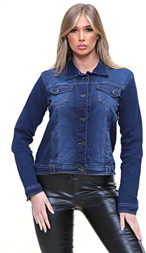 True Face Women Denim Jackets Long Sleeve Jeans Jacket for Women Ladies Trucker Jacket Classic Casual Lightweight Button Down Collar Vintage Summer Jacket Top with Pockets Dark Wash - TF11,14