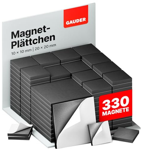 GAUDER Plaques Magnétiques Autocollantes (10x10mm) | 330x Aimants Autocollants | Plaques Aimantées pour Photos & Plus | Carrés Aimantés