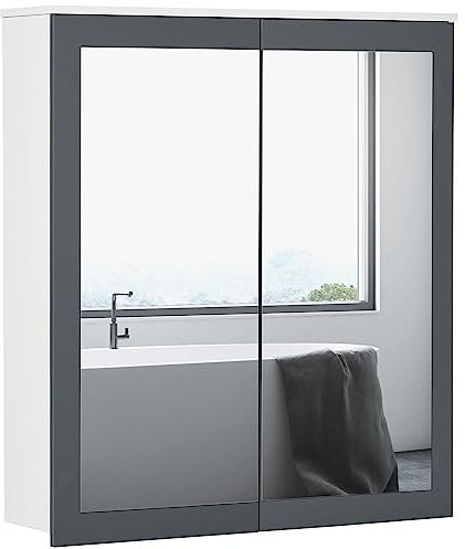 kleankin Armario de Baño con Espejo Armario de Baño para Colgar Mueble de Baño Suspendido con 2 Puertas de Vidrio y Estantes Ajustables 69x17x75,5 cm Blanco