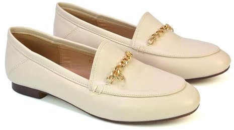 ESSEX GLAM Womens Slip On Loafers Ladies Casual Flat Pumps Work Office Ballet Nude Synthetic Leather School Shoes Size 4