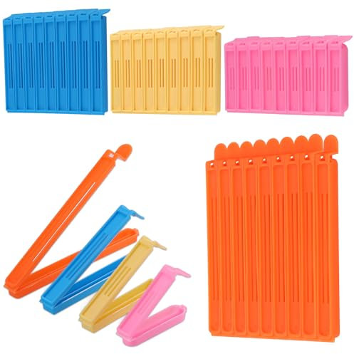 Kssvzz 40 Pcs Food Bag Clips for Food Storage, Food Clips Bag Sealing Clips in 4 Sizes & 4 Colours, Reusable Freezer Bag Clips for Food Bags, Snack Bags