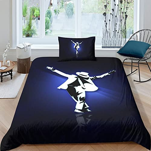 LENTLY Michael Jackson Bettwäsche 3er Set Mit 3D Bettwäsche-Sets Mikrofaser Bettbezüge, Kinder Bettbezug Set Mit Kissenbezug Single(135x200cm)
