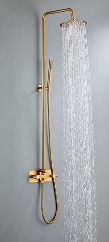 AIYA Bath | Juego de Columna de Ducha para Jardín en Acero Inoxidable | Grifo de Ducha Exterior con Termostato, Ducha de Lluvia y Función Anti-Cal | Agua Caliente y Fría | Fácil Instalación | Láton